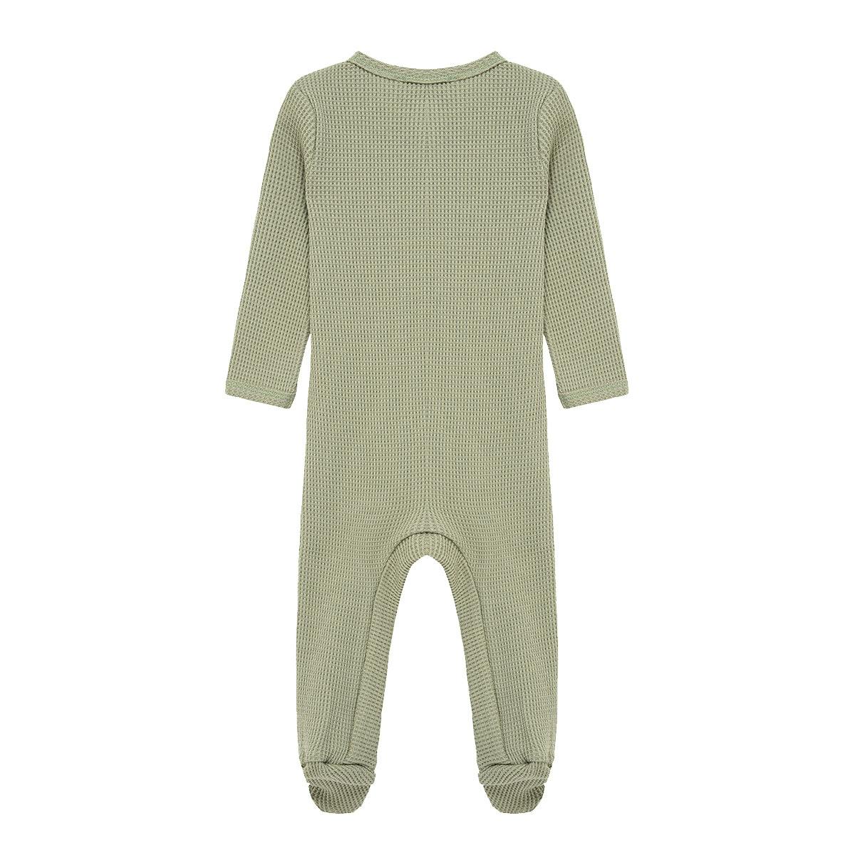 Tea Waffle Zipper Footed Romper