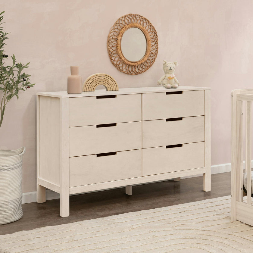 davinci dresser Carter's by Colby 6-Drawer Double Dresser, Washed Natural Color_Ivory Knit Rib Betty Asymmetric Floral Print Drawer Dresser is a Color:Tc5