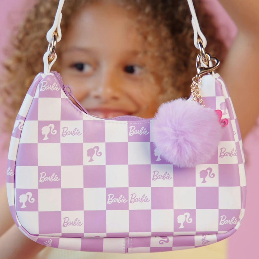 Barbie™ Purple Checkered Kids Hobo Handbag
