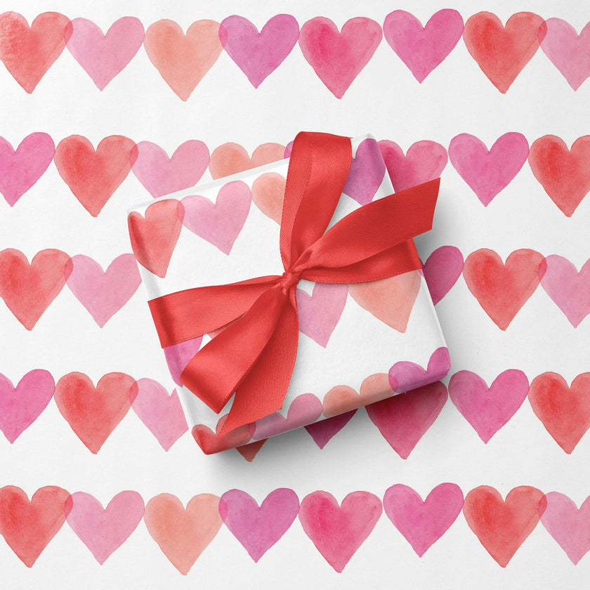 Pink Watercolor Hearts Gift Wrap