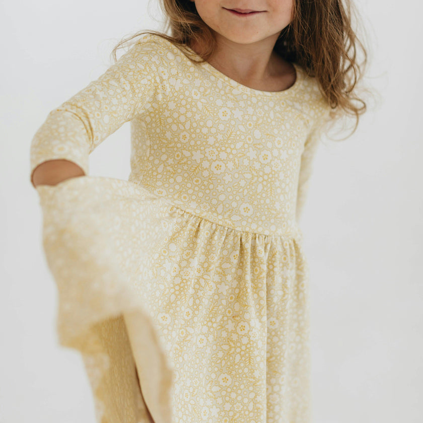 3/4 Sleeve Twirl Dress in Buttercup