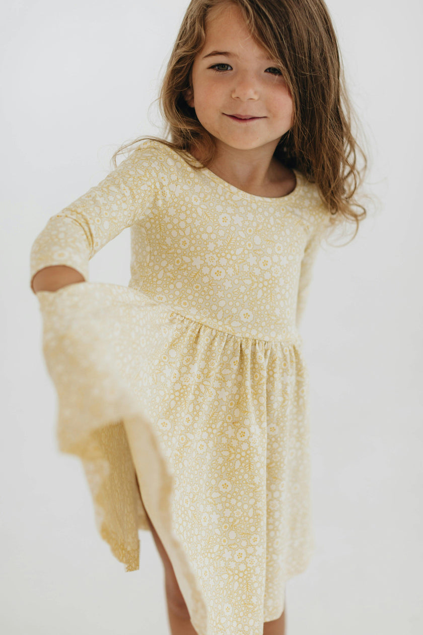 3/4 Sleeve Twirl Dress in Buttercup