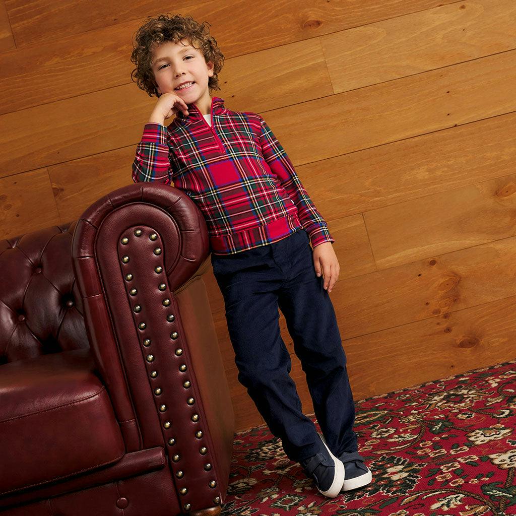 Red Tartan Plaid French Terry Quarter Zip Sweatshirt