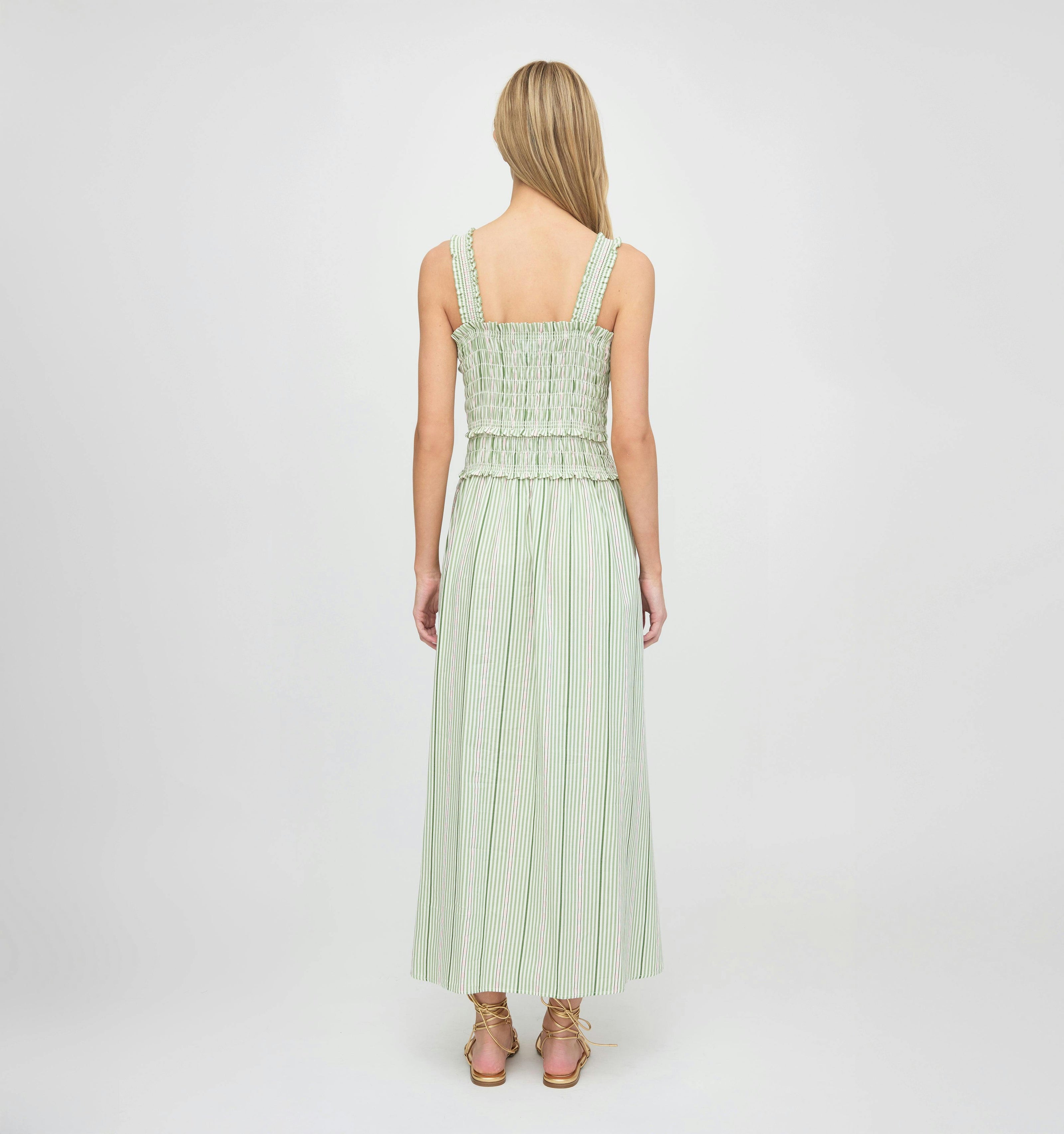 The Azalea Maxi Nap Dress - Green Jacquard Stripe