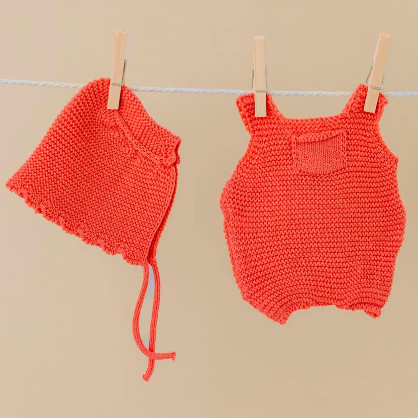 Knitted Doll Outfit 12⅝" - Rompers & Hood