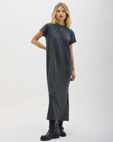 Womens Relaxed Tee Maxi Dress - Pigment Dye Jersey - Stretch Limo