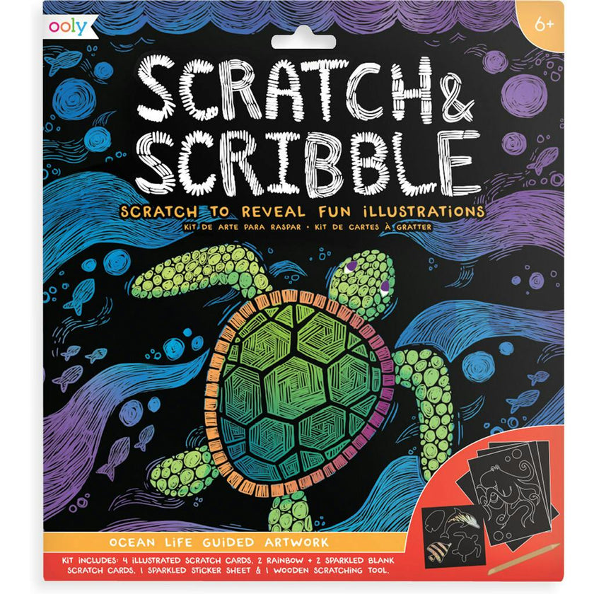 Scratch and Scribble Scratch Art Kit - Ocean Life - 8 Cards 1 Sticker Sheet