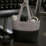 Newport Two-Tone Quilted Tote Bag with Zipper Closure - Light Grey/Black