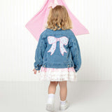 Pearl and Gemstone Floral Bow Patch Denim Jacket