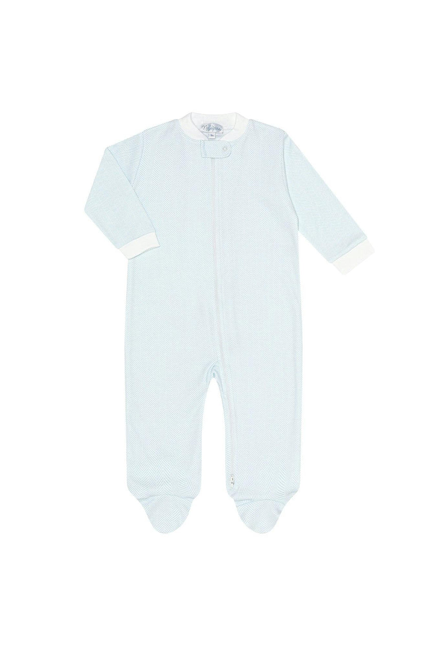 Blue Herringbone Zipper Footie