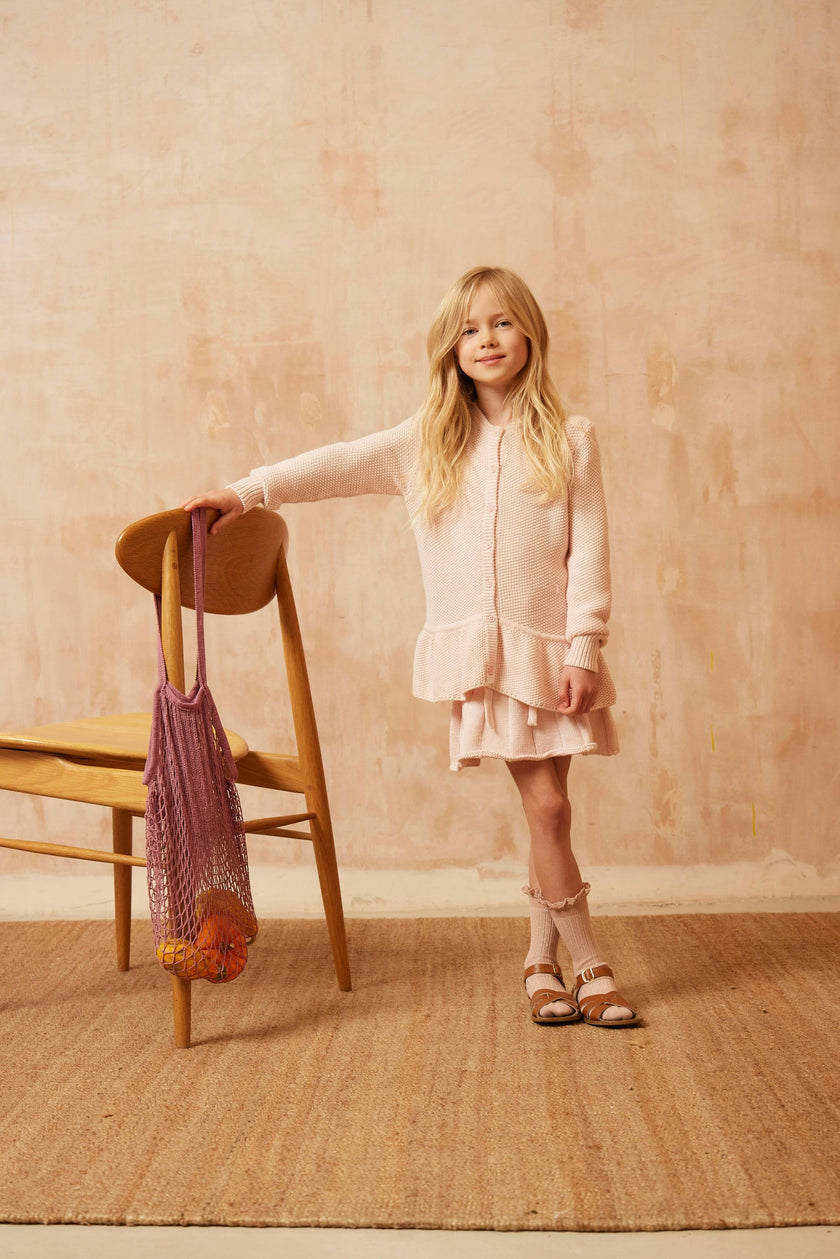 Moss Stitch Ruffled Cardigan | Blush