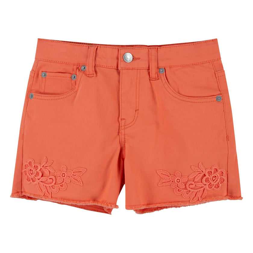 Coral Orange Embroidered Shorts