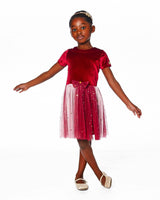 Bi-Material Short Sleeve Party Dress