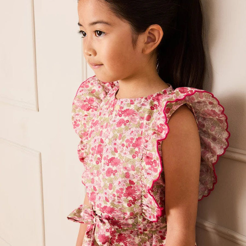 Margret Floral Ruffle Detail Playsuit in Pink (4-12yrs)
