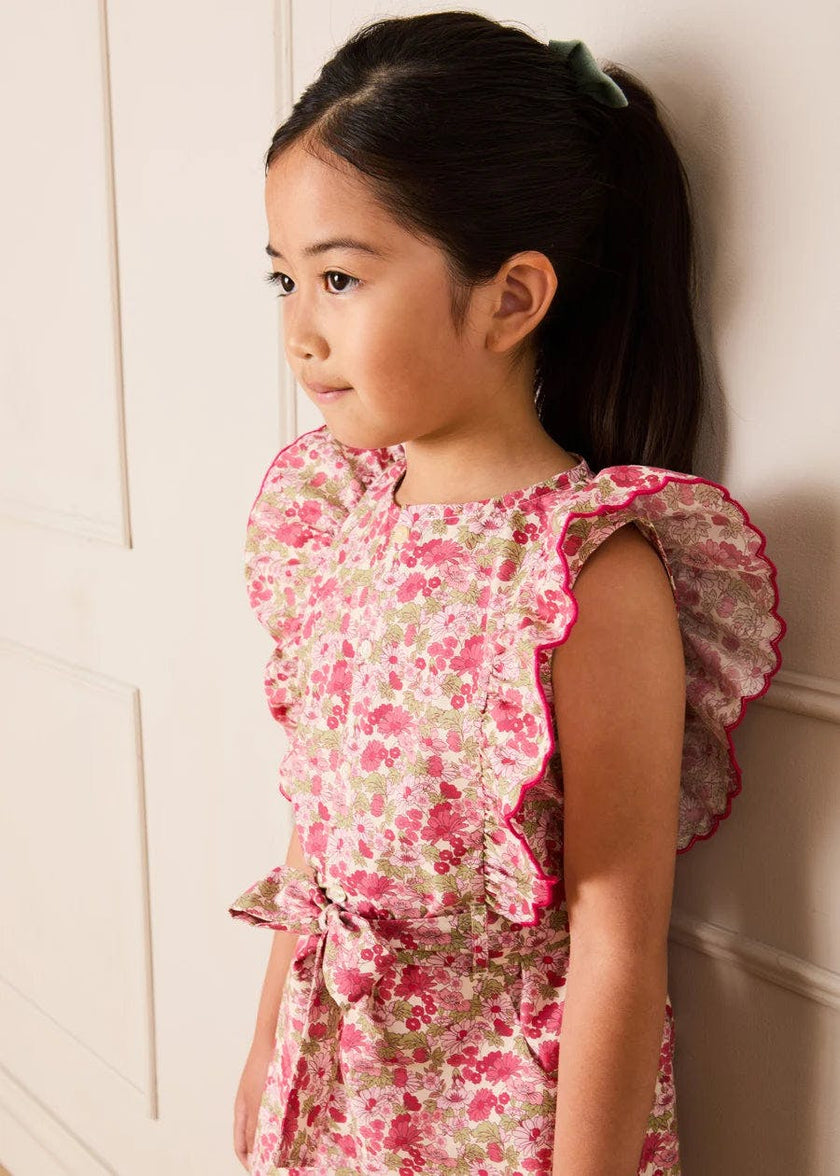 Margret Floral Ruffle Detail Playsuit in Pink (4-12yrs)