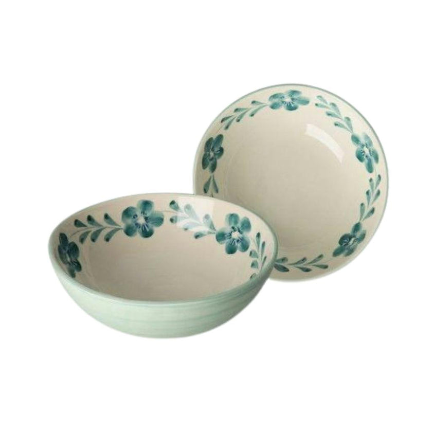 Ceramic Salad Bowl with Hand-painted Green Flower Vine - Large - 27.73 oz