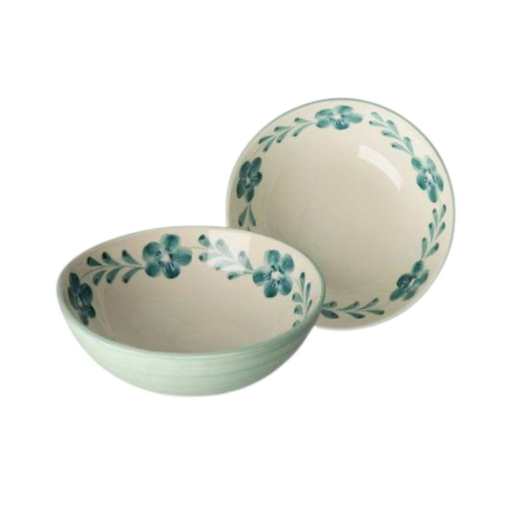 Ceramic Salad Bowl with Hand-painted Green Flower Vine - Large - 27.73 oz