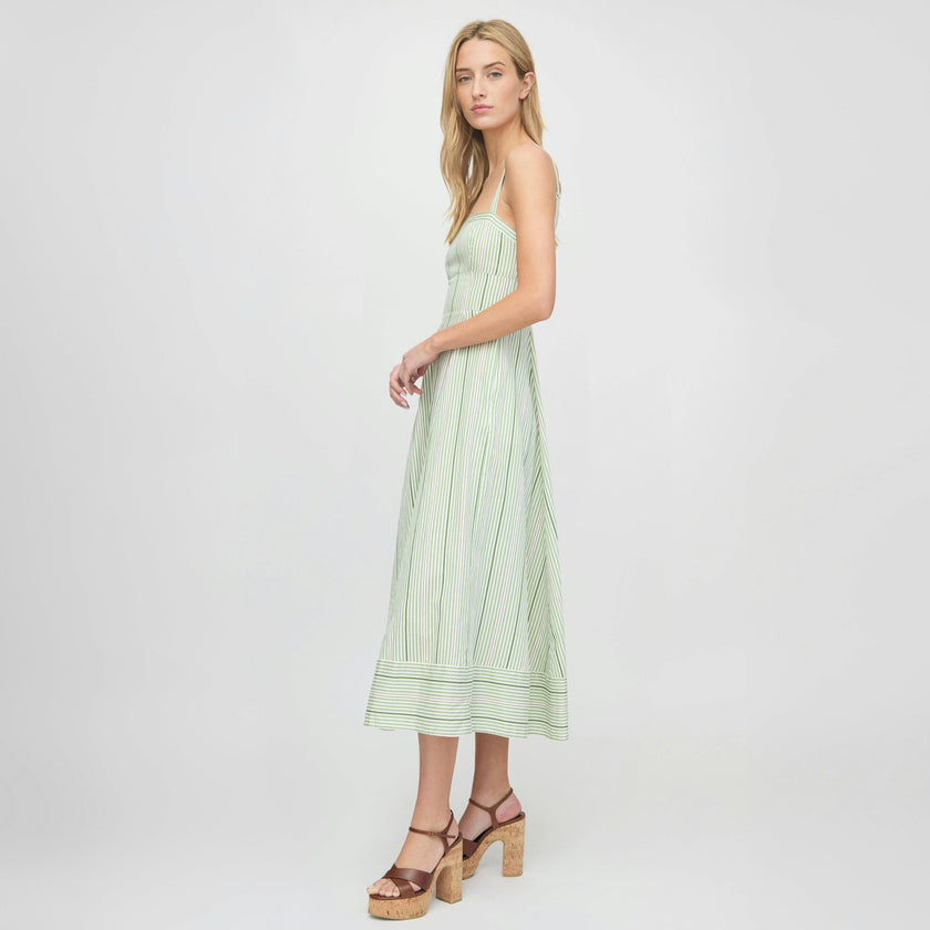 The Margot Dress - Green Jacquard Stripe
