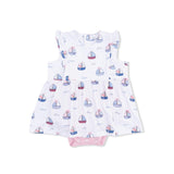 Bubbly Sailboats Pink - Ruffle Bodysuit Dress