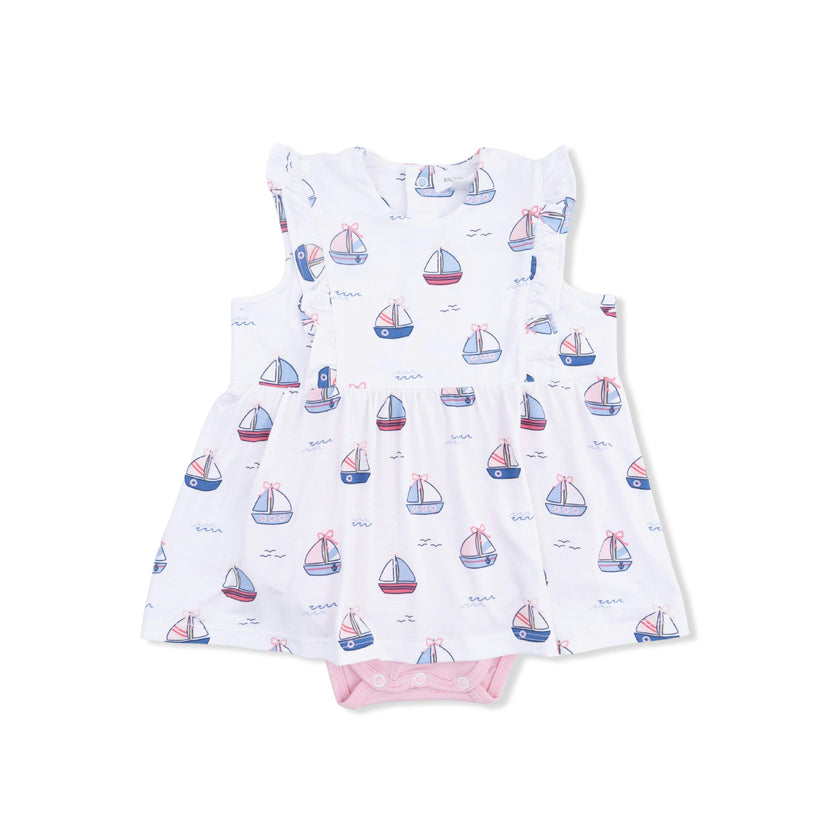 Bubbly Sailboats Pink - Ruffle Bodysuit Dress