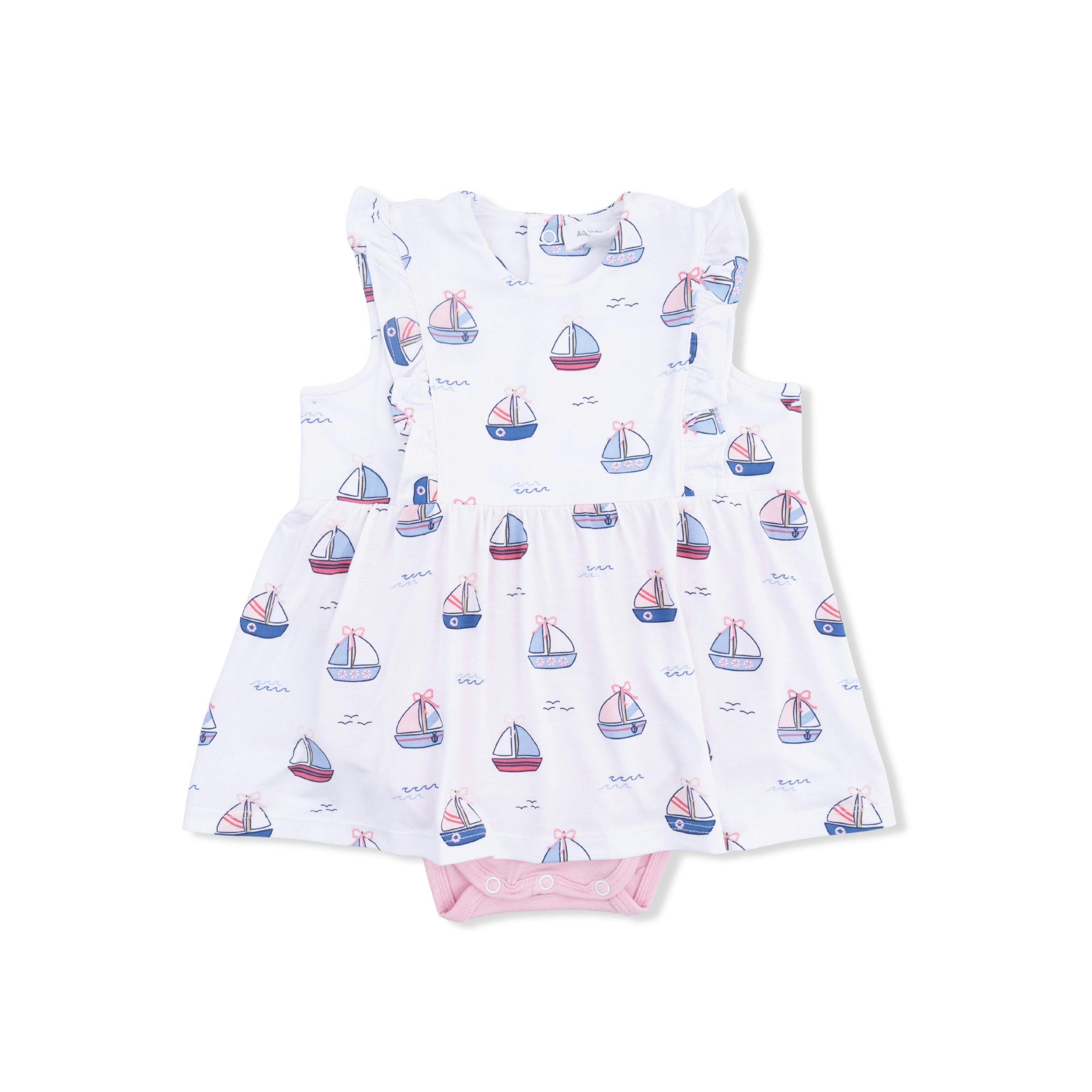 Bubbly Sailboats Pink - Ruffle Bodysuit Dress