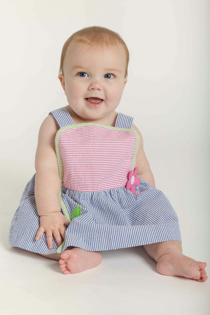 Seersucker Romper With Flower
