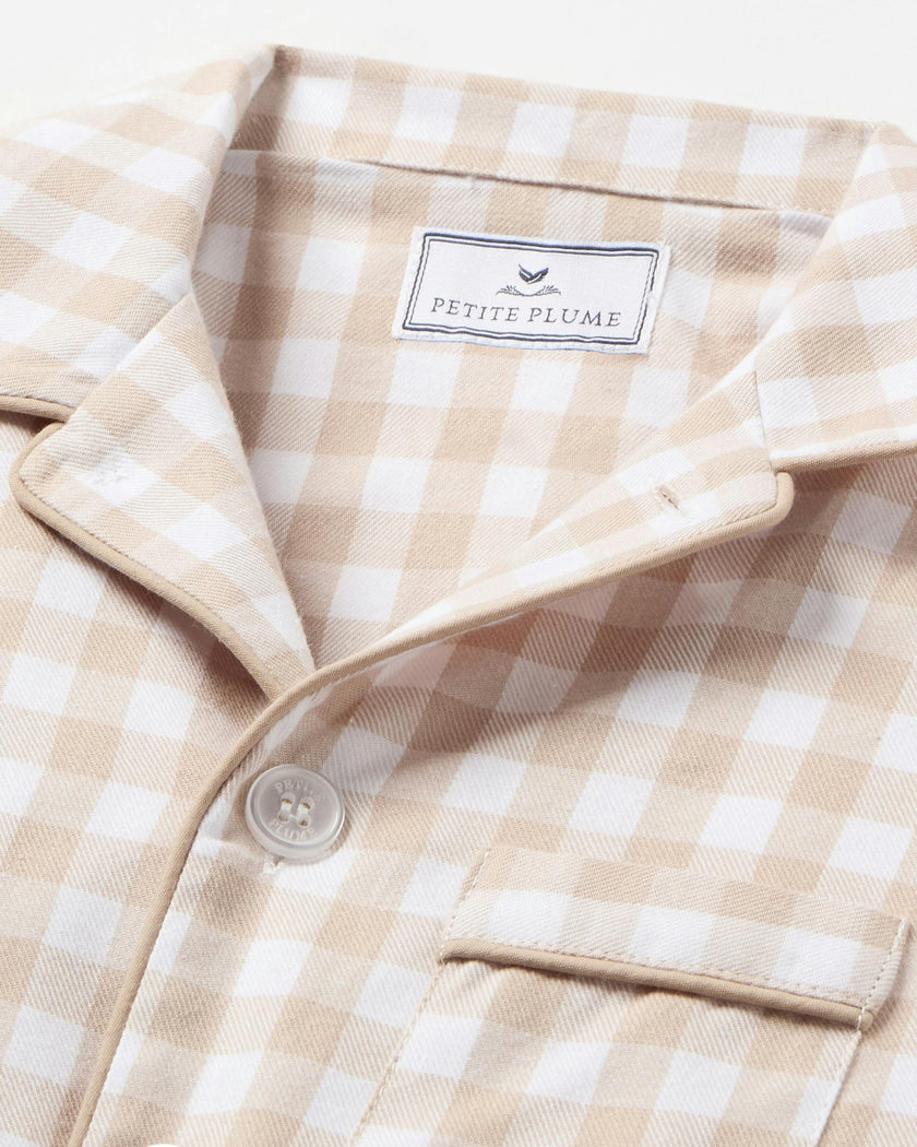 Kid's Twill Pajama Set in Camel Gingham