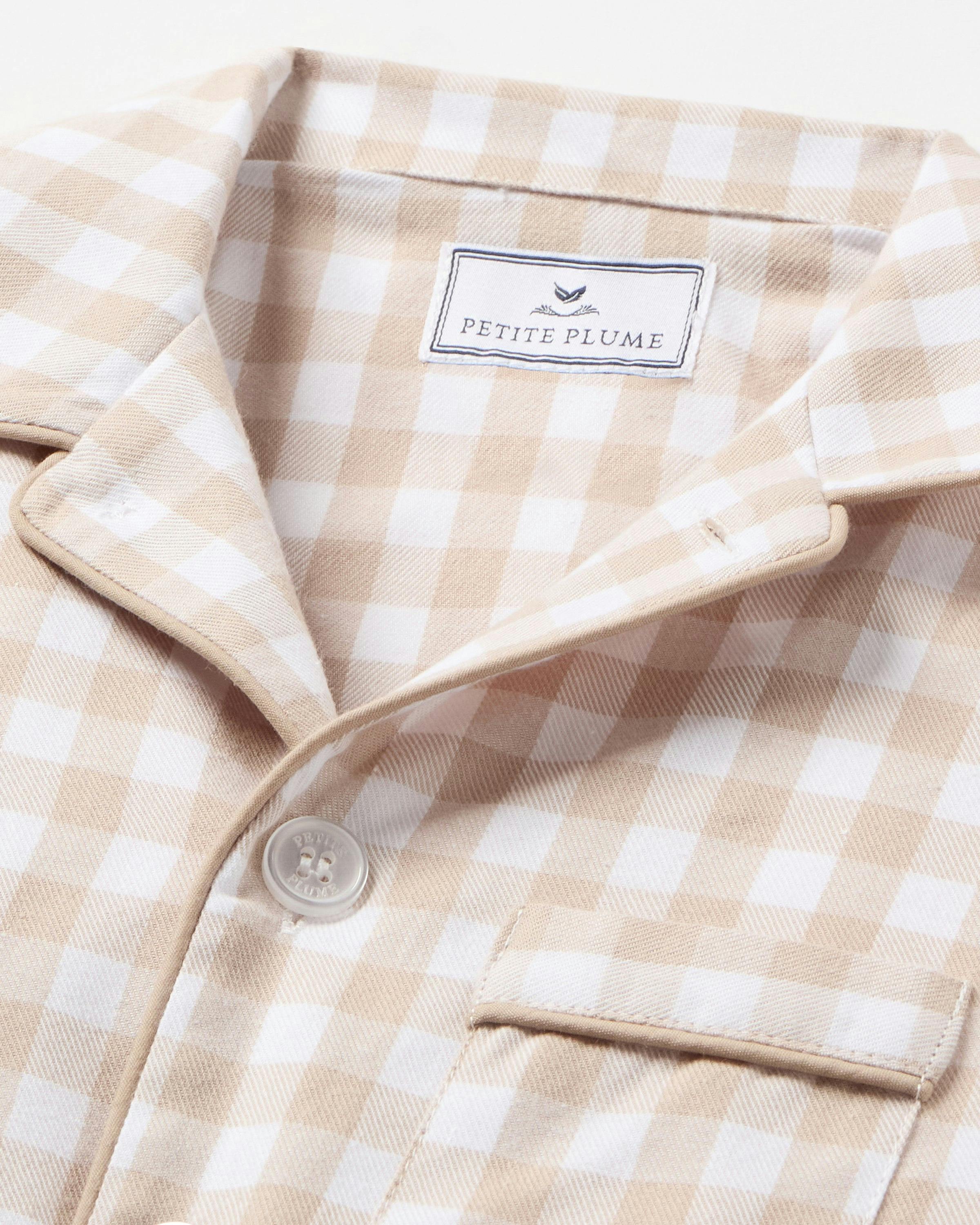 Kid's Twill Pajama Set in Camel Gingham