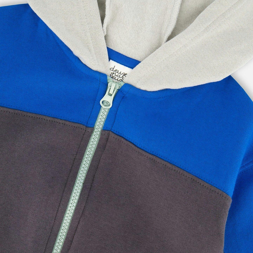 Color Blocked Zip Front Fleece Hoodie