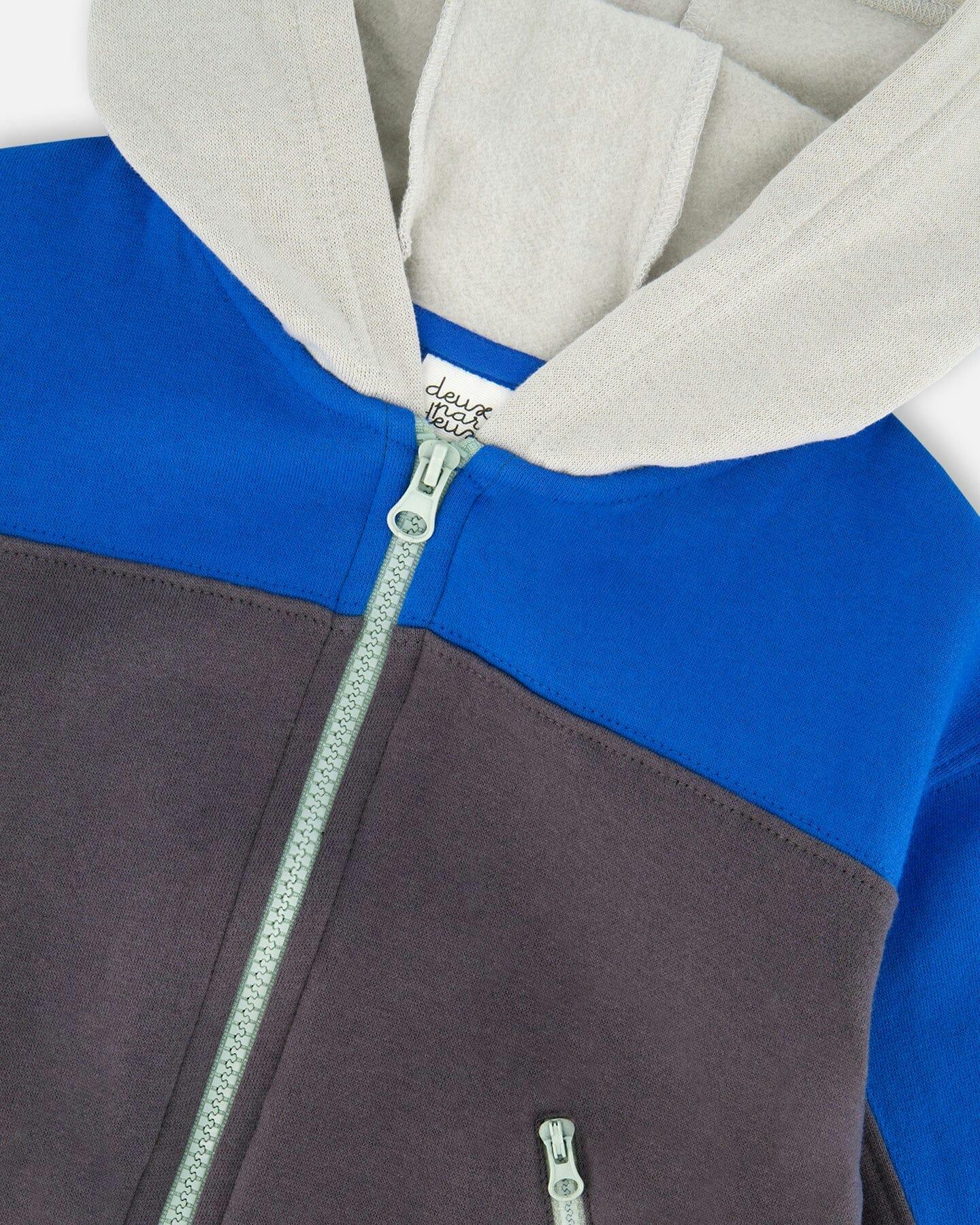 Color Blocked Zip Front Fleece Hoodie