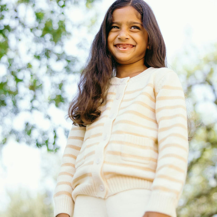 unisex cream and tan stripe knit cardigan