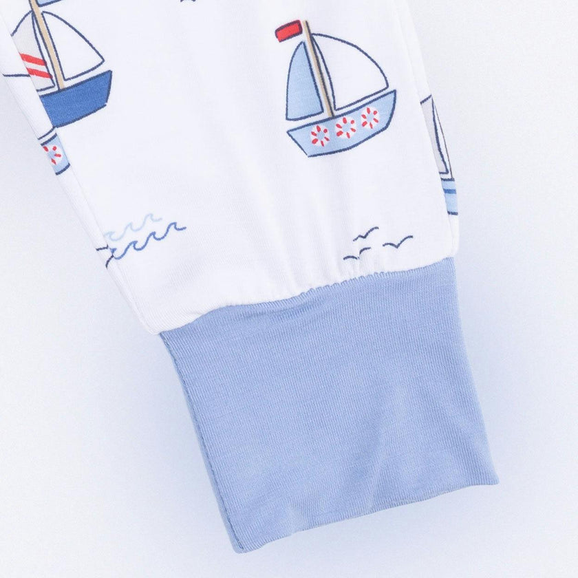 Bubbly Sailboats Blue - Short Sleeve Loungewear Set