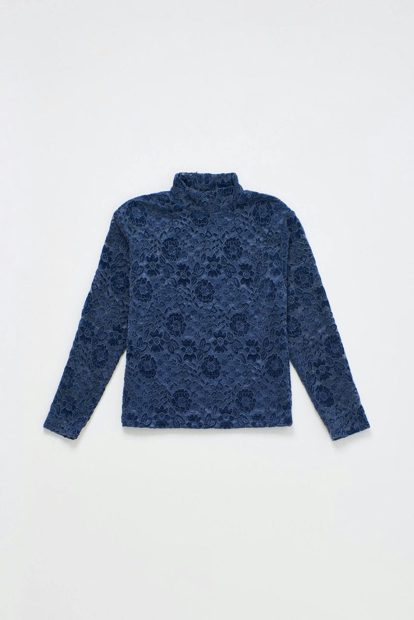 LACE FLOWERS TURTLE TOP BLUE