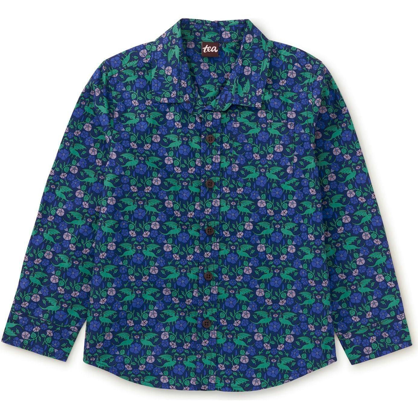 Printed Button Up Shirt, Blue