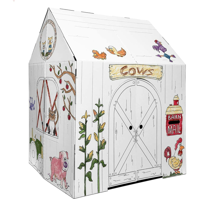 Cardboard Coloring Playhouse Barn - Kids Art & Craft for Indoor & Outdoor