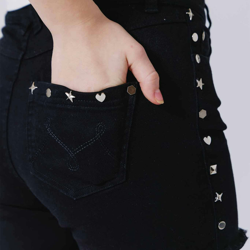 Girls Twill Stud Short in Black