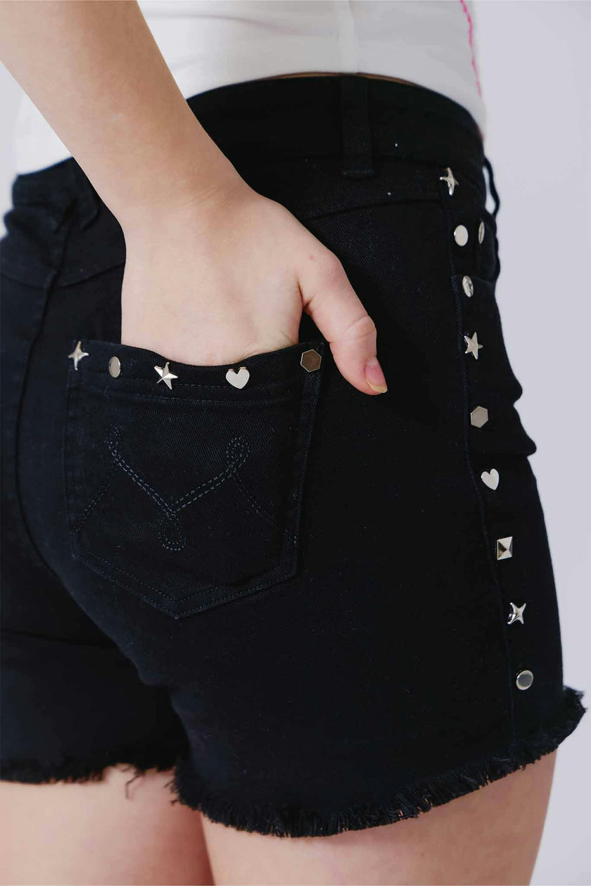 Girls Twill Stud Short in Black