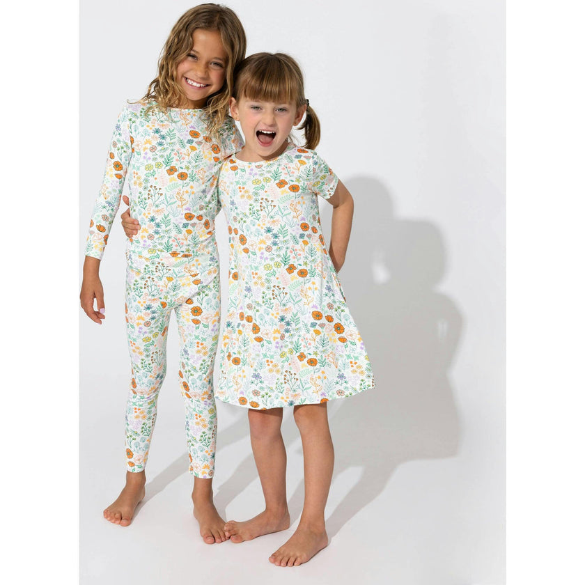 Summer Floral Bamboo Girls' Short Sleeve Dress