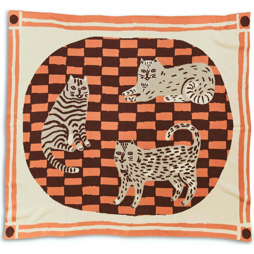 Three of Cats Knit Blanket