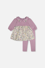Organic Cotton Dress And Legging Set Beige With Heart Print