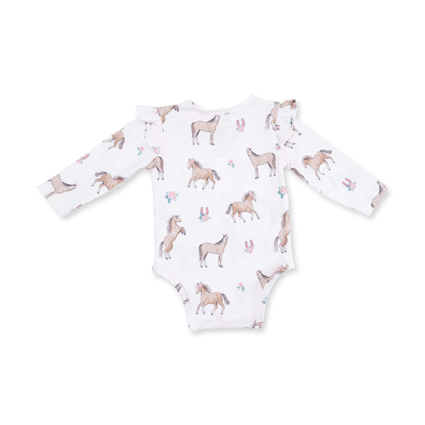 I Love Horses - Ruffle Sleeve Bodysuit with Snap Shoulder