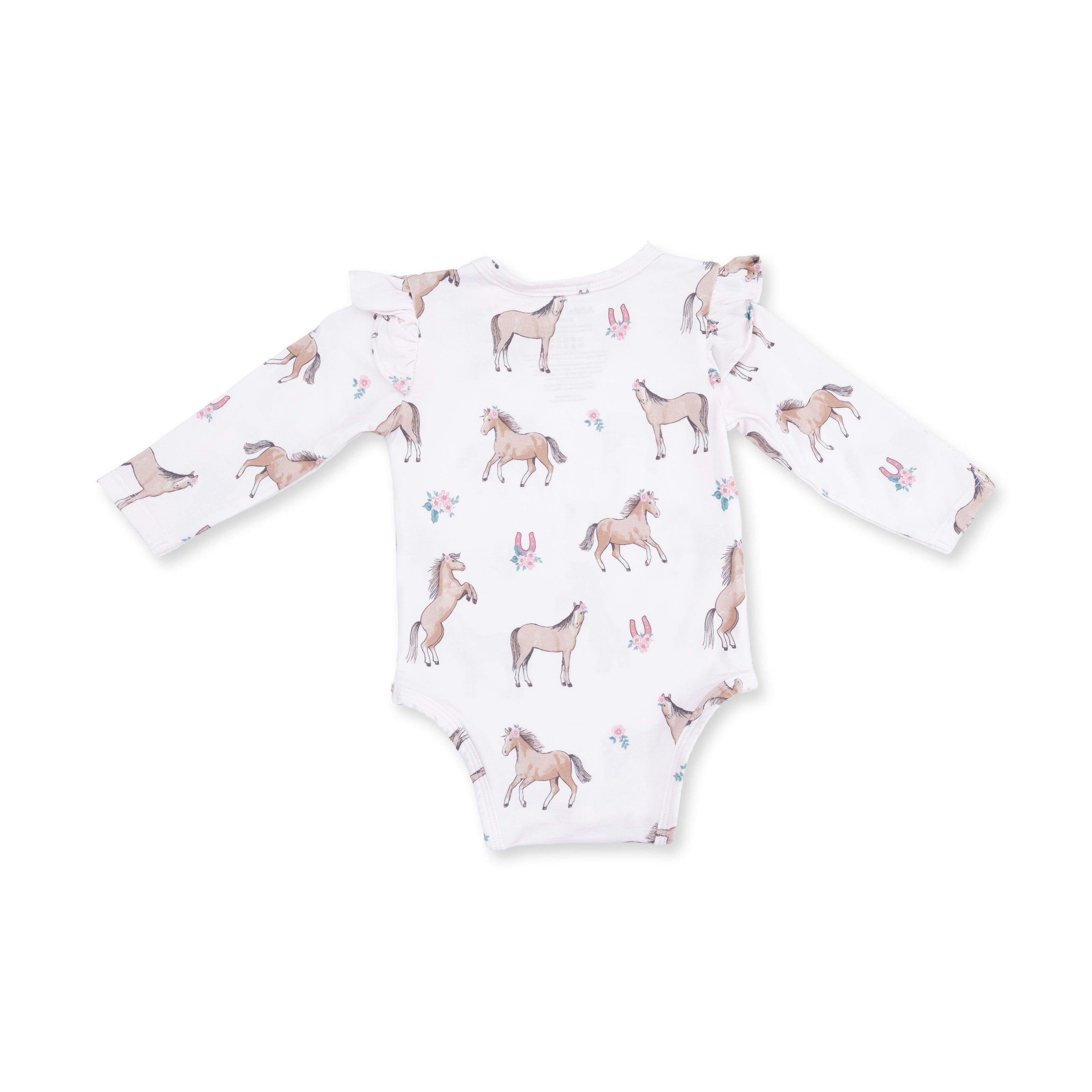 I Love Horses - Ruffle Sleeve Bodysuit with Snap Shoulder