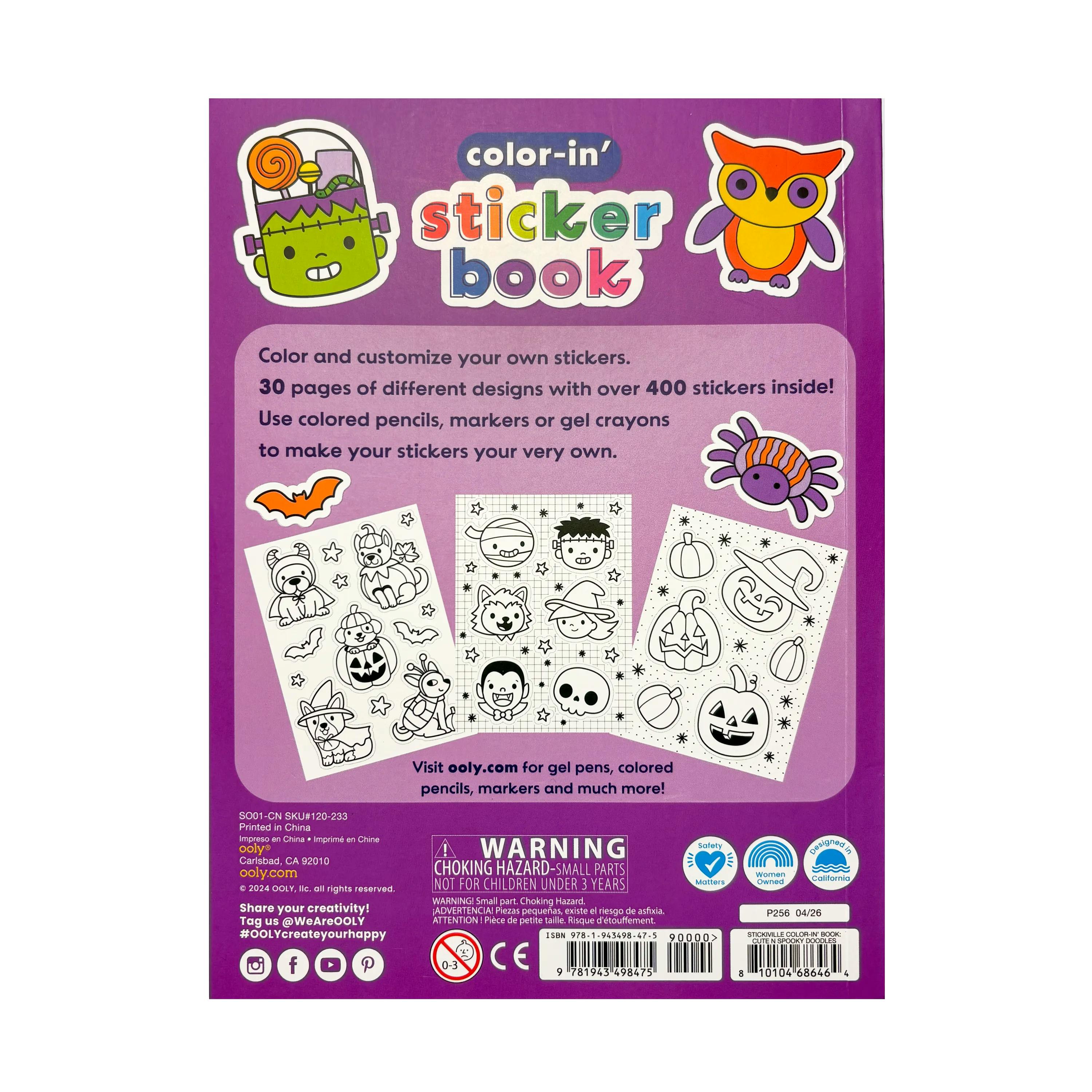 Stickiville Color-In' Sticker Book - Cute-N-Spooky Doodles - 400+ Stickers