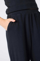 Girls Pointelle Flare Pant in Black