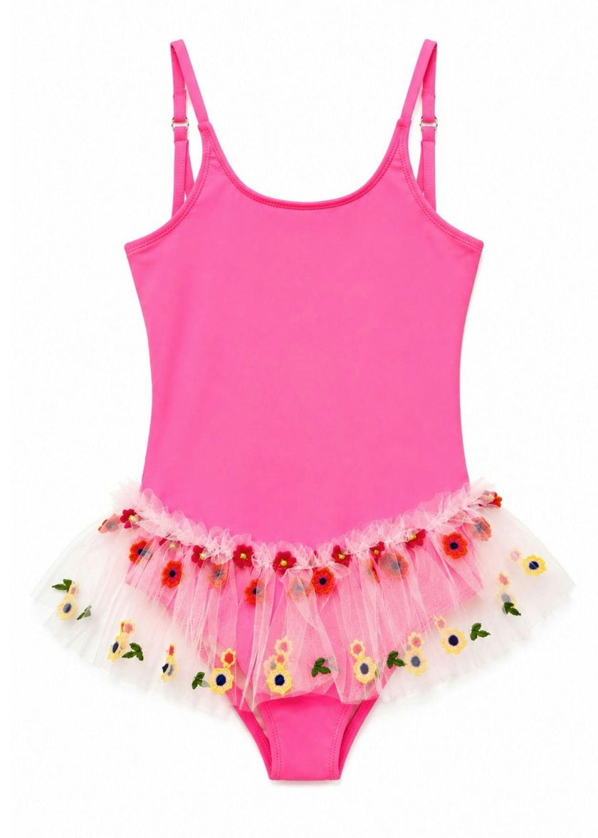 Floral Tutu Neon Pink Swimsuit