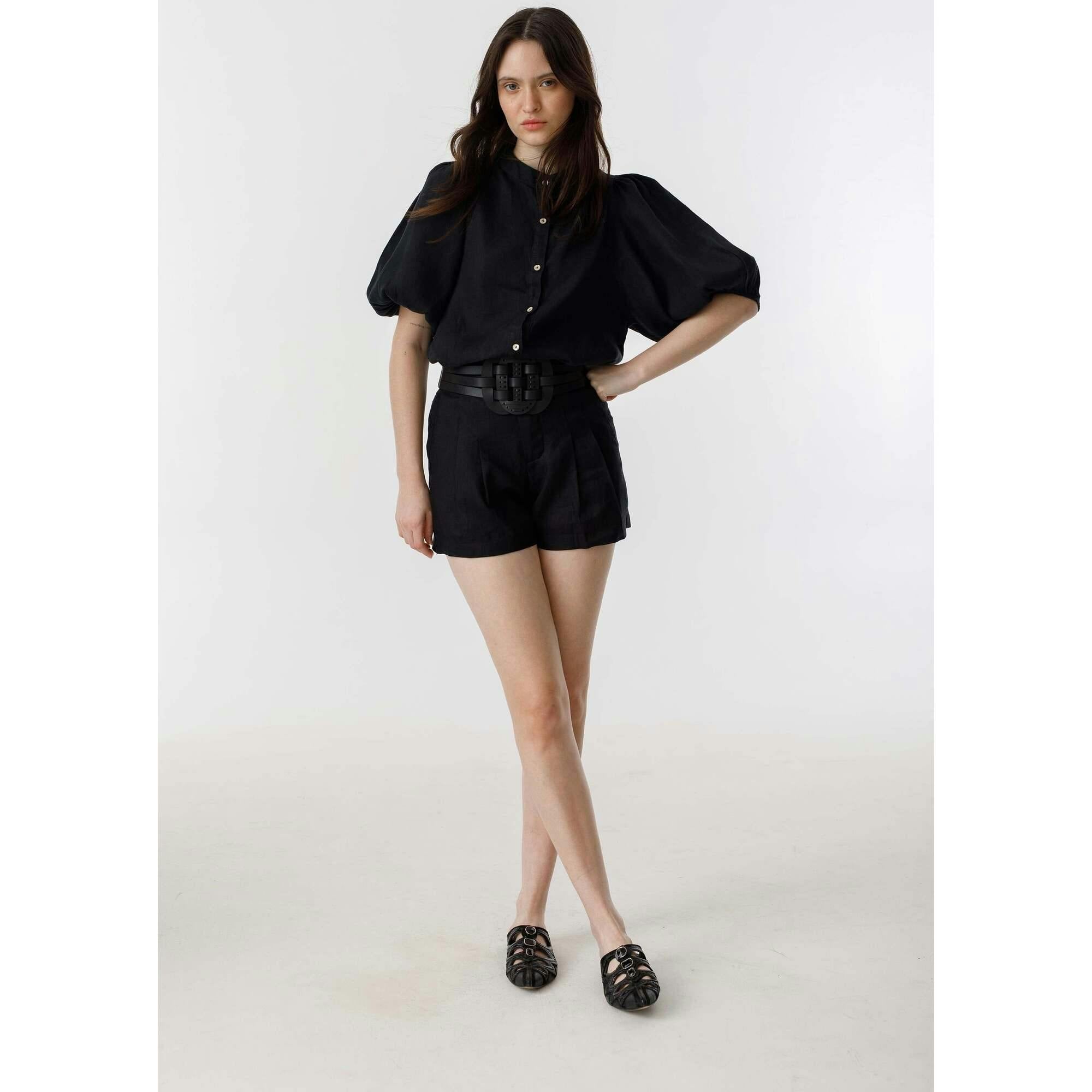 Frida Linen Shorts - Black