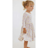 3/4 Sleeve Twirl Dress in Pale Purple Petals