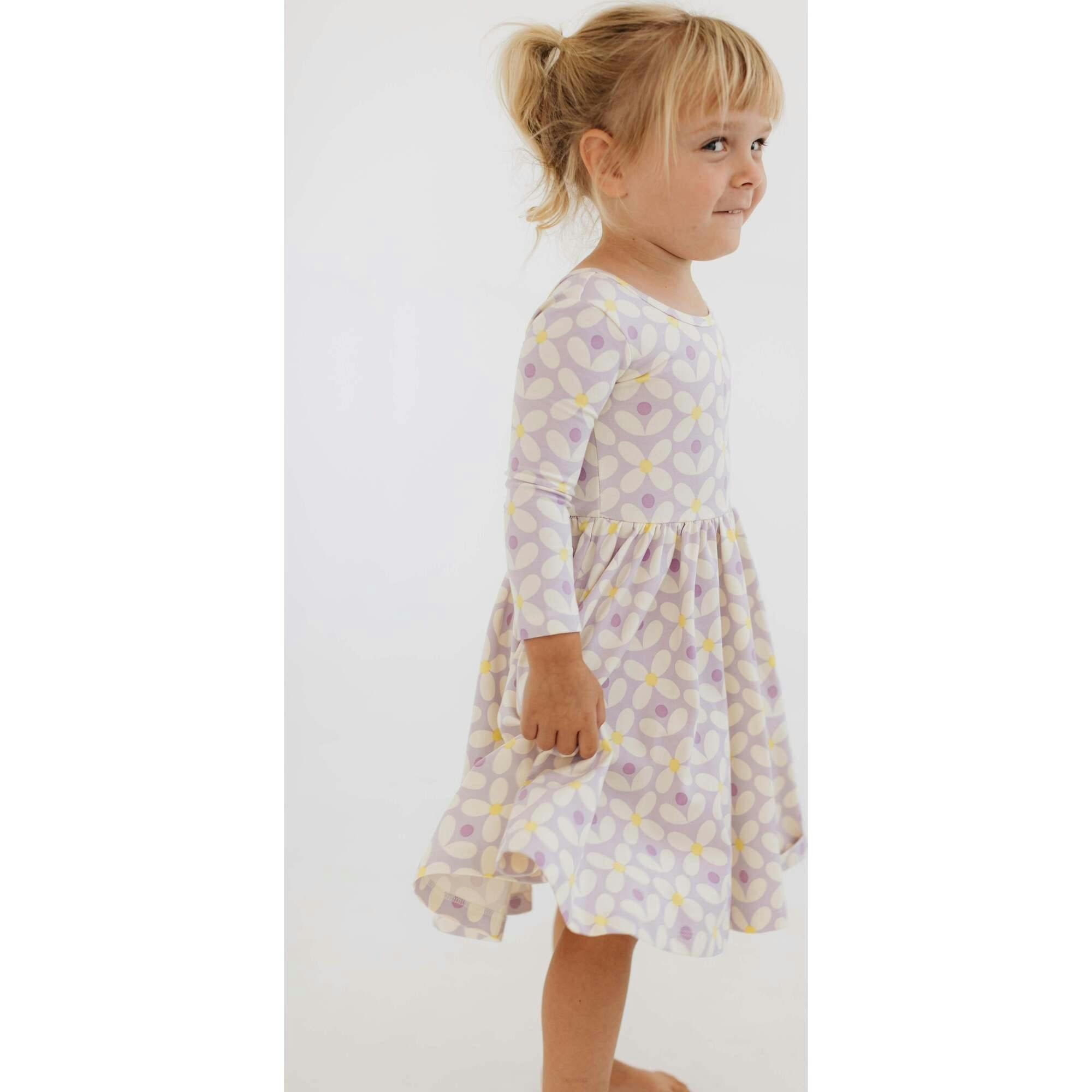 3/4 Sleeve Twirl Dress in Pale Purple Petals