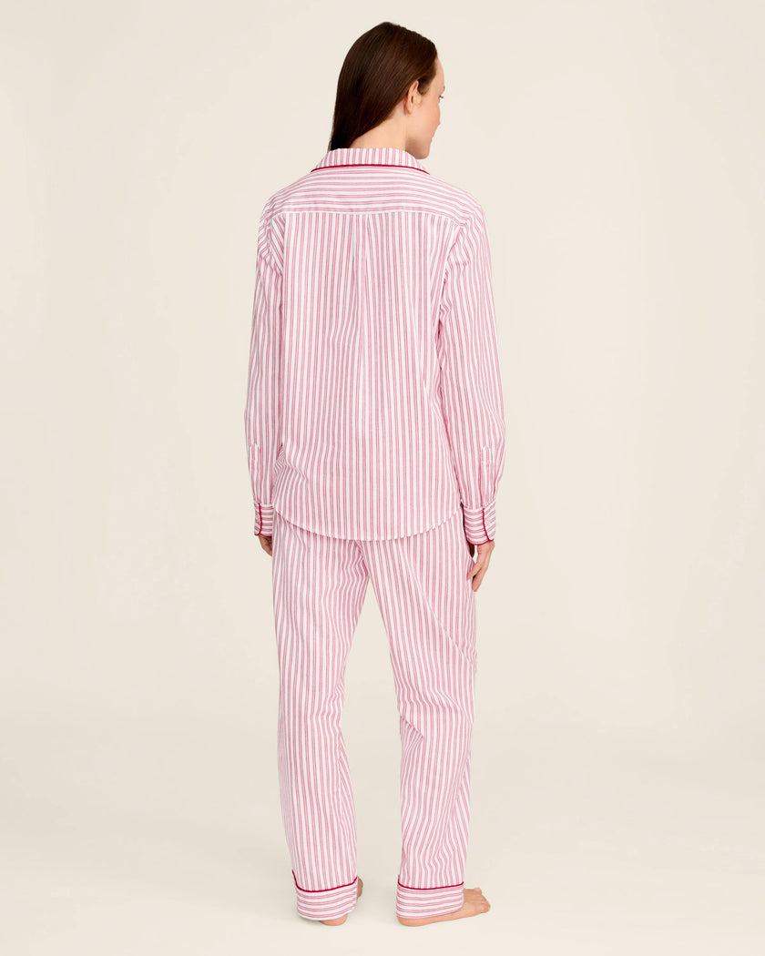 Women's Twill Pajama Set in Antique Red Ticking