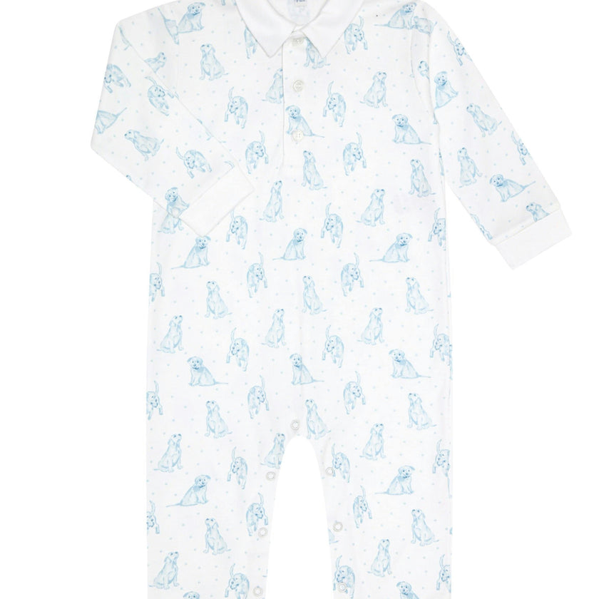 Blue Puppy Love Print Romper long sleeve